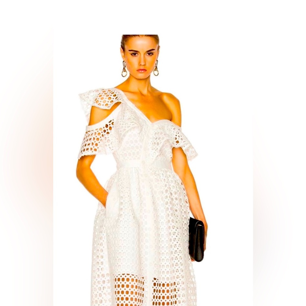 Self-Portrait Lace Frill Asymmetrical Cold Shoulder Dress